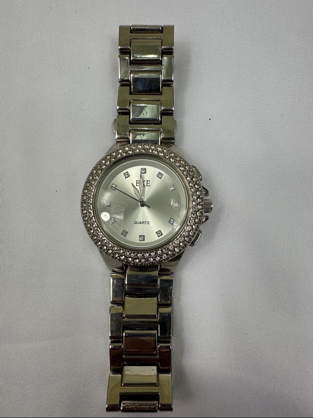 BKE Women's Silver Analog Watch 2968 Crystal Rhinestone Bezel Silver